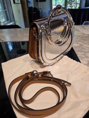 Chloe Nile Silver And Tan Leather Bracelet Handbag